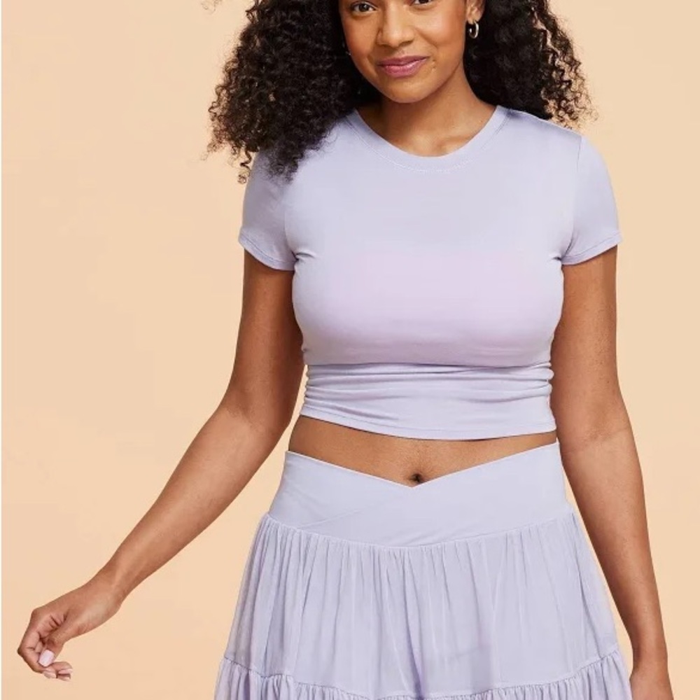 Blogilates Women's Reversible Bow Back Short Sleeve Top Light Purple